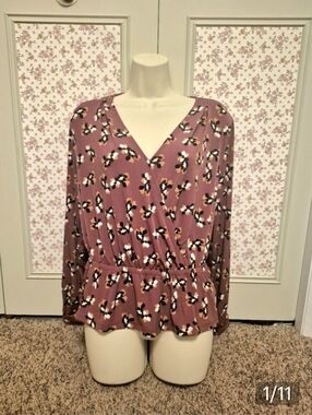 New Banana Republic Brown Floral Wrap Peplum Blouse Size S